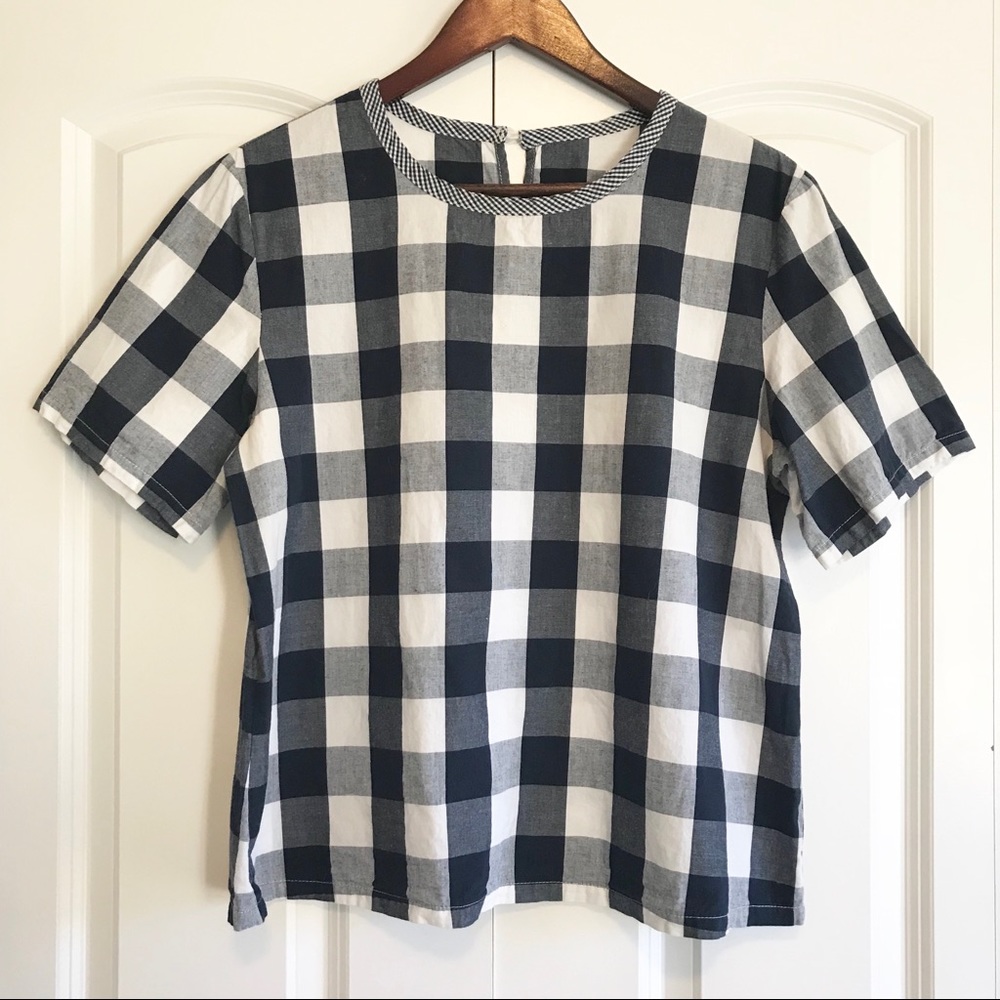 Navy Gingham Top